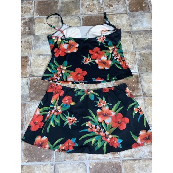 Mixit Black & Orange Tropical Floral Tankini & Skort Swimsuit Size 10 - Picture 4 of 6